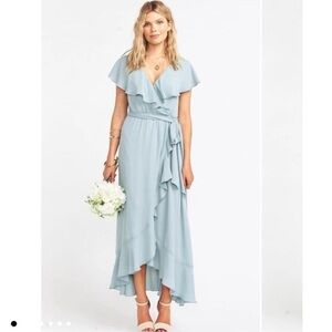 NWT Show Me Your Mumu Jess Ruffle Midi Dress in silver sage